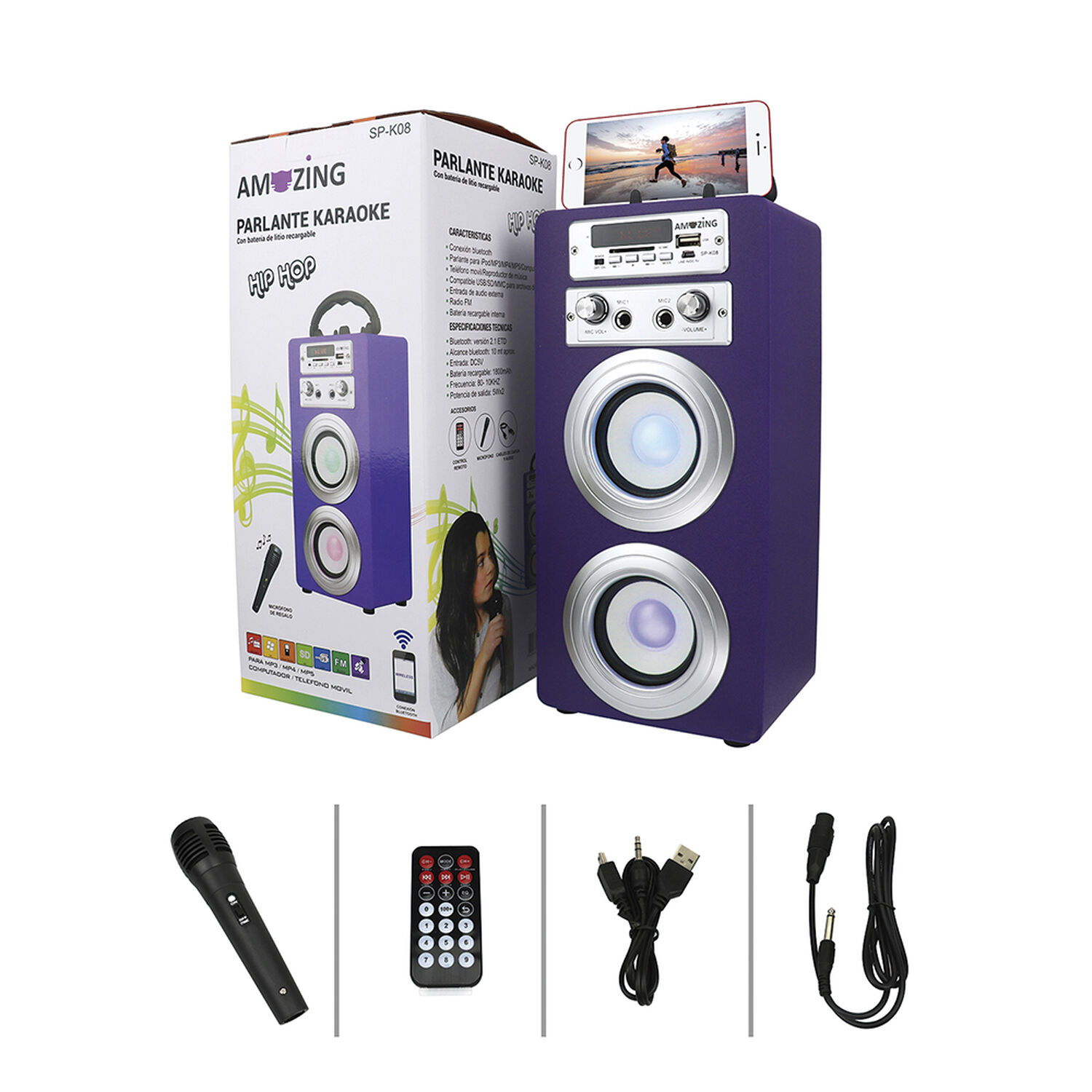 Parlante Karaoke Hip-hop / Mic Sp-k08 Morado image number 0.0