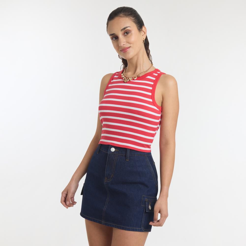 Polera Crop Rayas Marineras Sin Mangas Cuello Redondo Mujer Freedom image number 2.0
