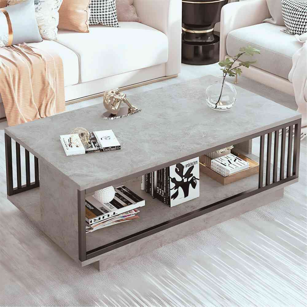 Mesa De Centro Para Living Con 2 Niveles 100x50x40 Gris image number 1.0