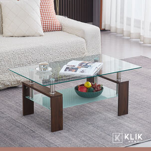 Mesa De Centro Para Living Rectangular De Vidrio Y Madera Oscura