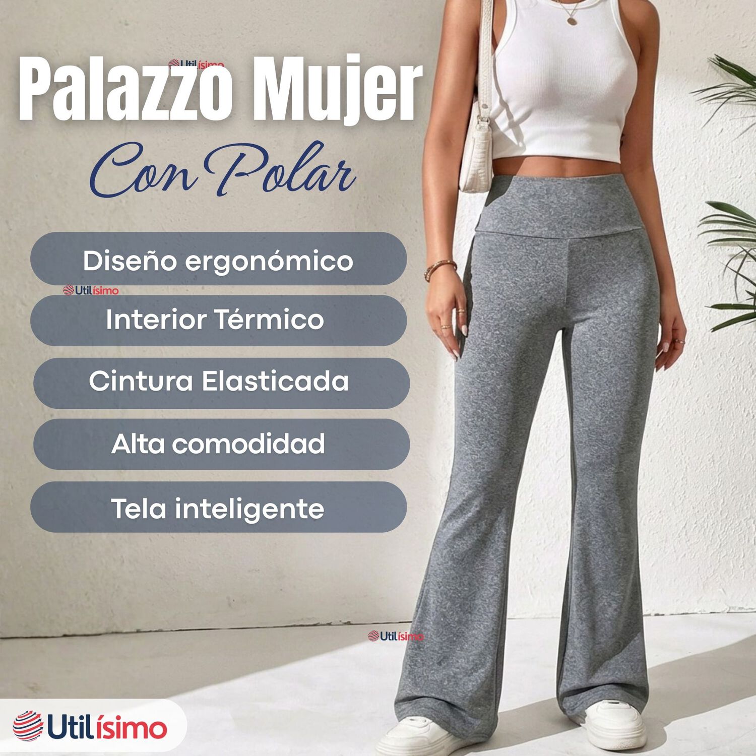 Calza Polar Con Chiporro Palazzo Mujer Elasticada T&eacute;rmica Gris Melange image number 2.0