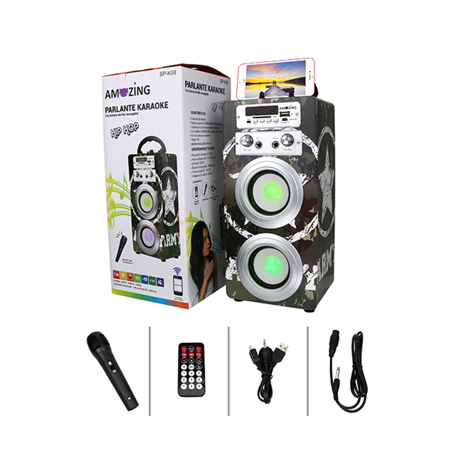 Parlante Karaoke Hip-hop / Mic Sp-k08 Army image number 0.0