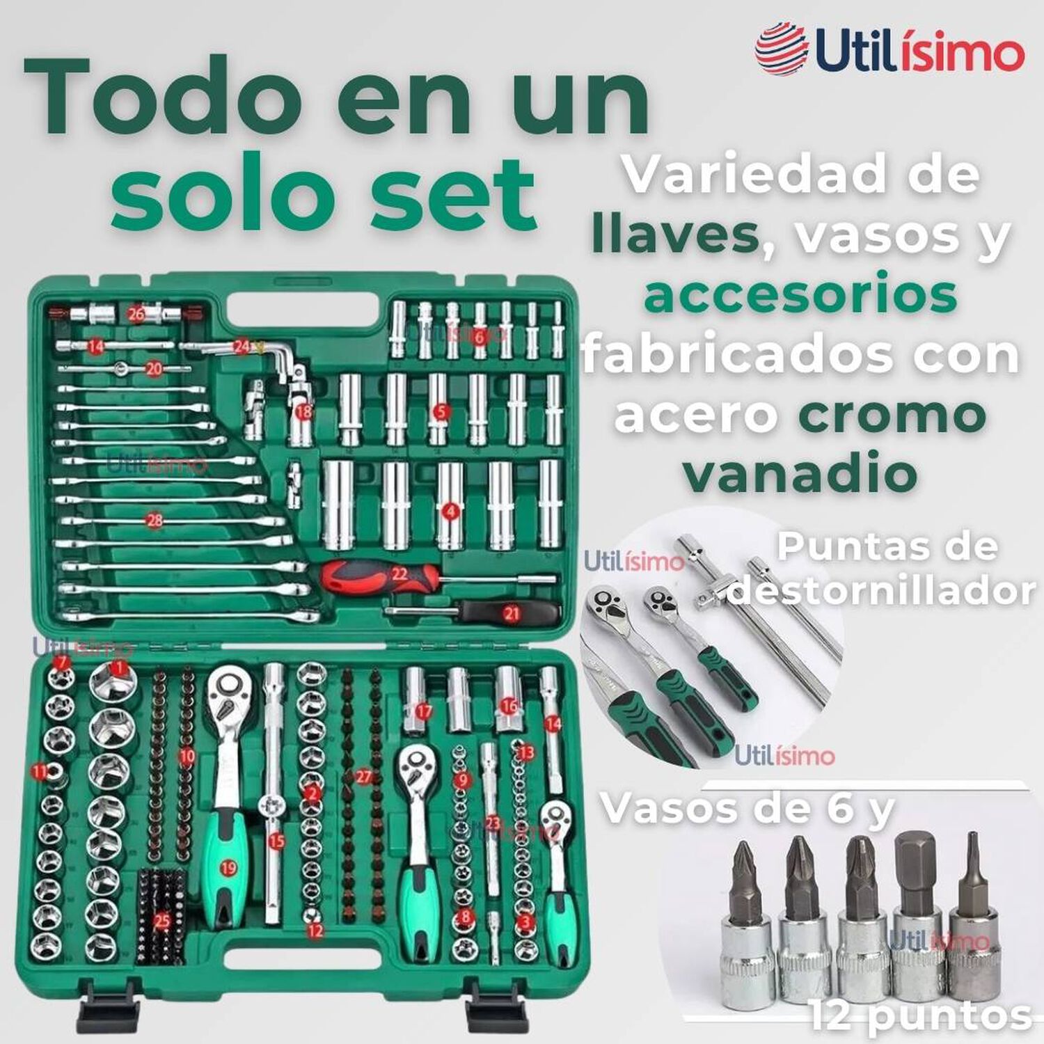 Set Caja De Herramientas 216 Piezas Dados Y Llaves Acero Cromo image number 6.0