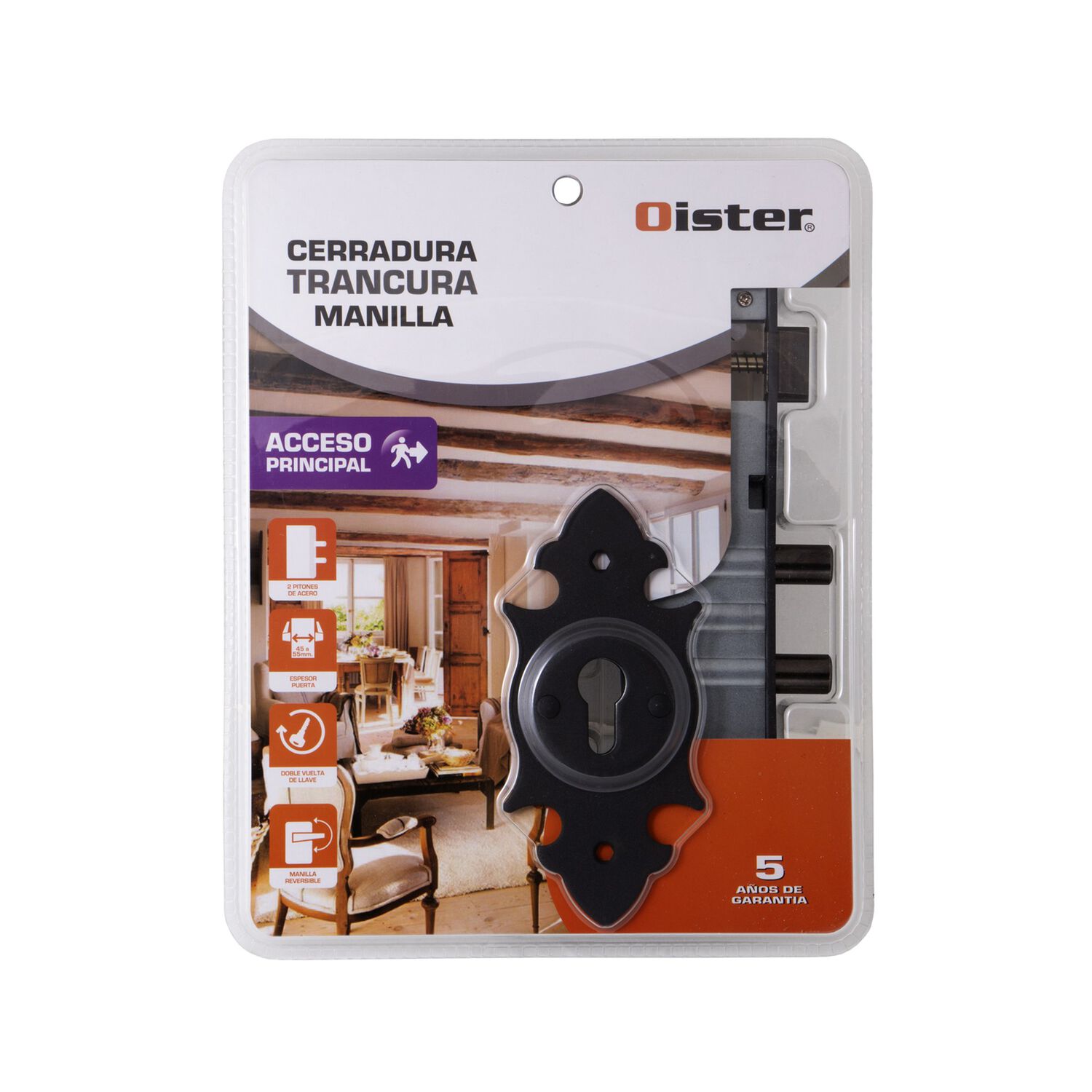 Cerradura Embutir Oister Con Placa Trancura Manilla Acceso - Negro image number 2.0