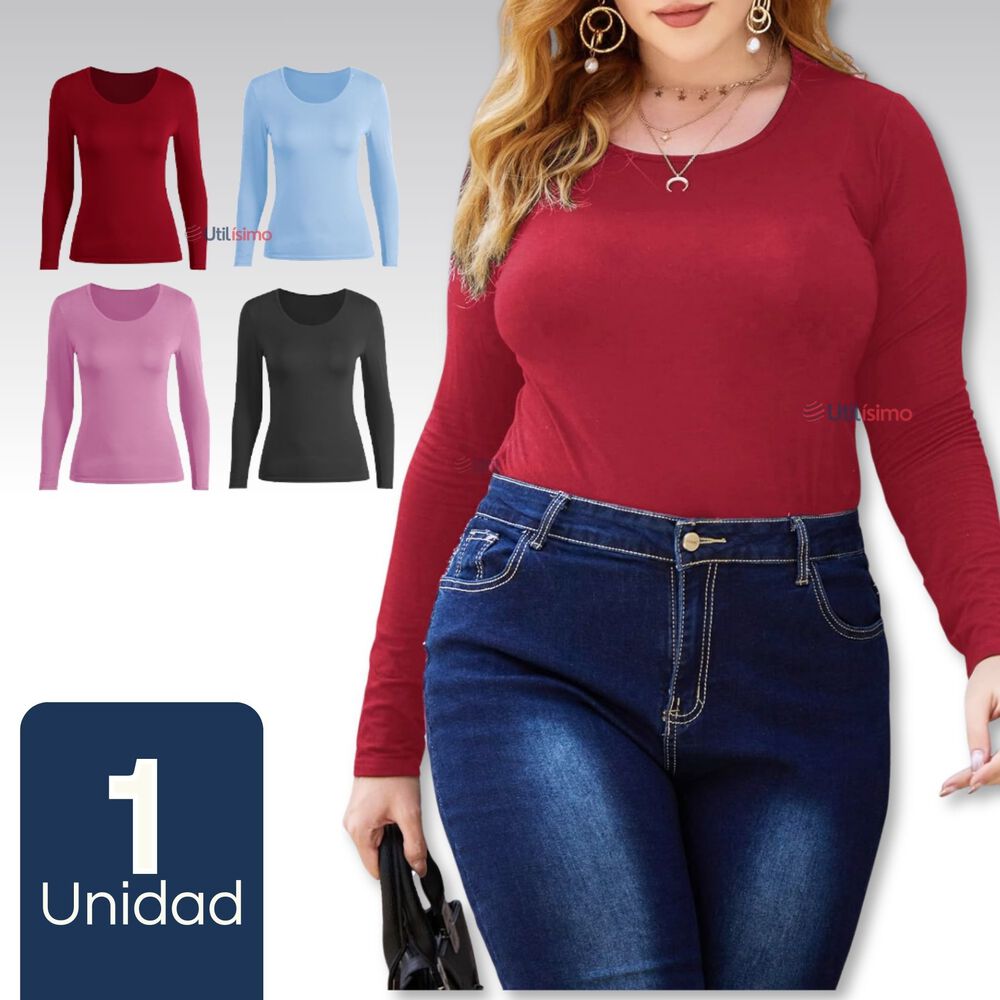 Camiseta Mujer Manga Larga Cuello Redondo Bamb&uacute; Colores Surtido image number 0.0