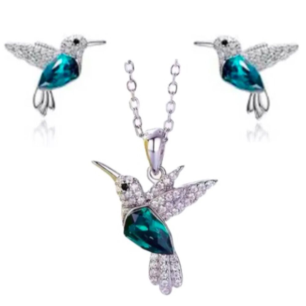 Collar Picaflor Plata Cristal Fino De Lujo image number 0.0