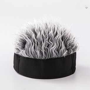 Gorra Con Peluca De Pelo Falso Gris Tem&aacute;tico