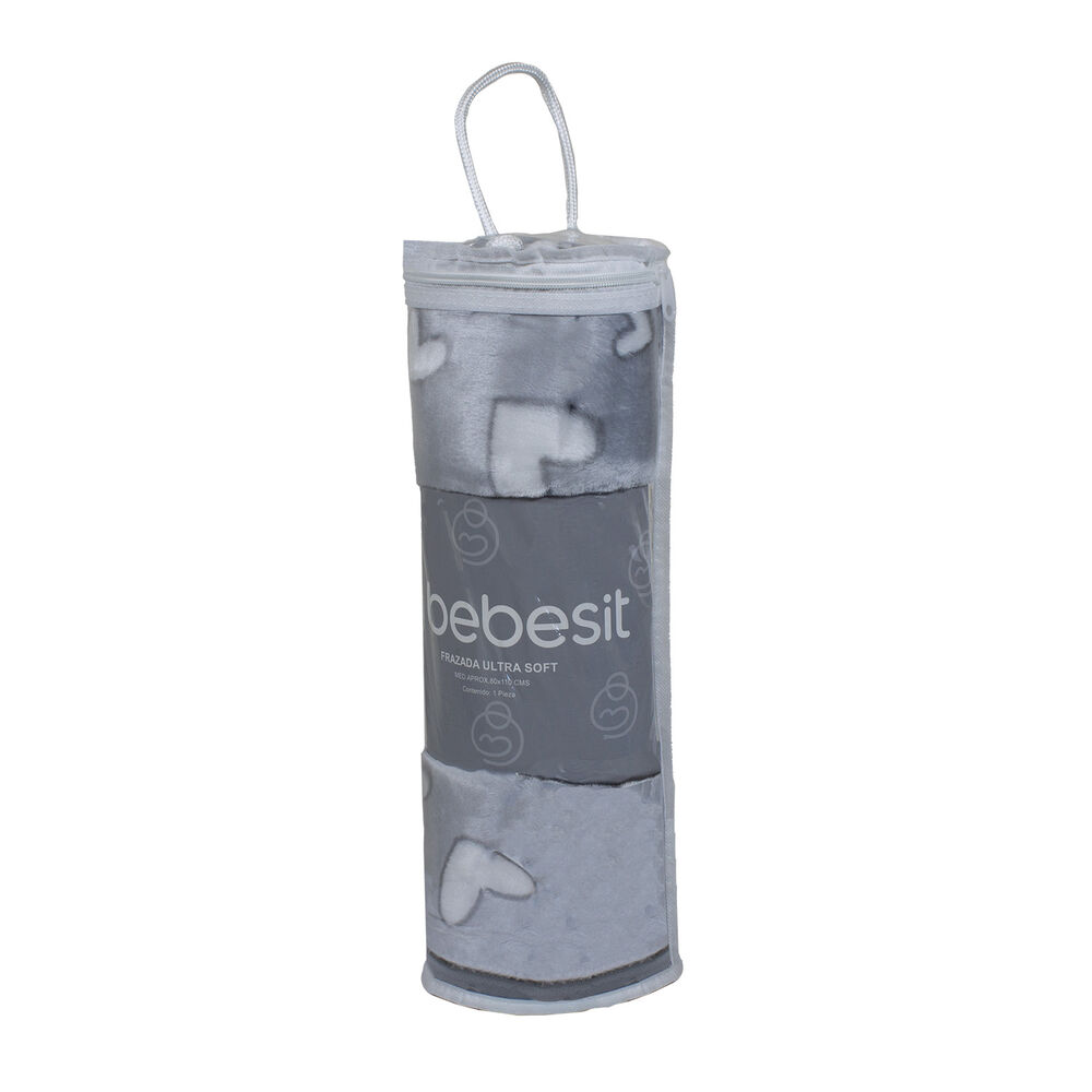 Frazada Ultra Soft Corazones 80x110cm Gris Bebesit image number 2.0