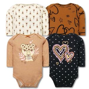Pack 4 Bodys Ni&ntilde;a Manga Larga Tedmimak 100% Algod&oacute;n Hearts