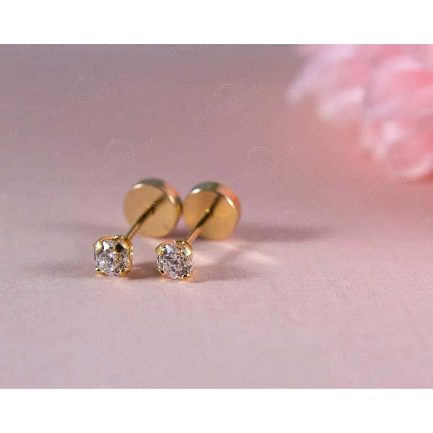 Aros Abridores Chispas 3mm Oro 18k Tope A Presi&oacute;n Beb&eacute; Ni&ntilde;a image number 1.0