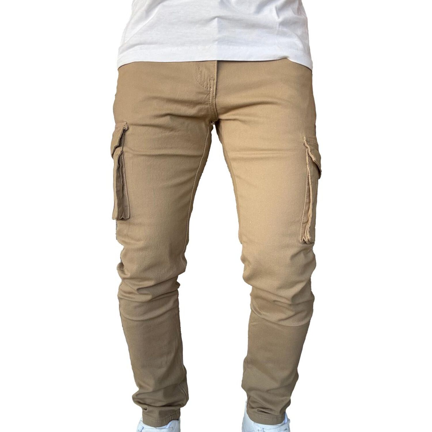 Pantal&oacute;n De Tela Cargo Slim Fit Mosaico Elasticado Caqui image number 5.0