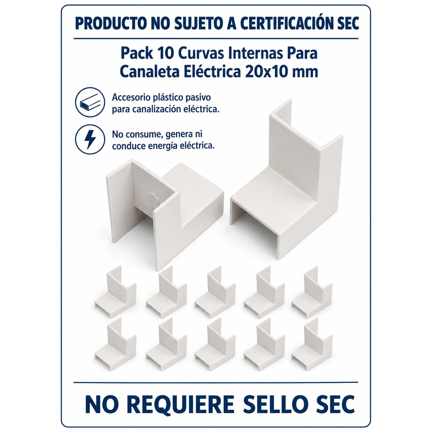 Pack 10 Curvas Internas Para Canaleta El&eacute;ctrica 20x10mm image number 6.0