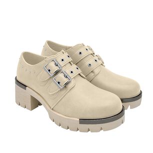Botin Para Mujer Color Beige, Doble Correa, Bajo El Tobillo