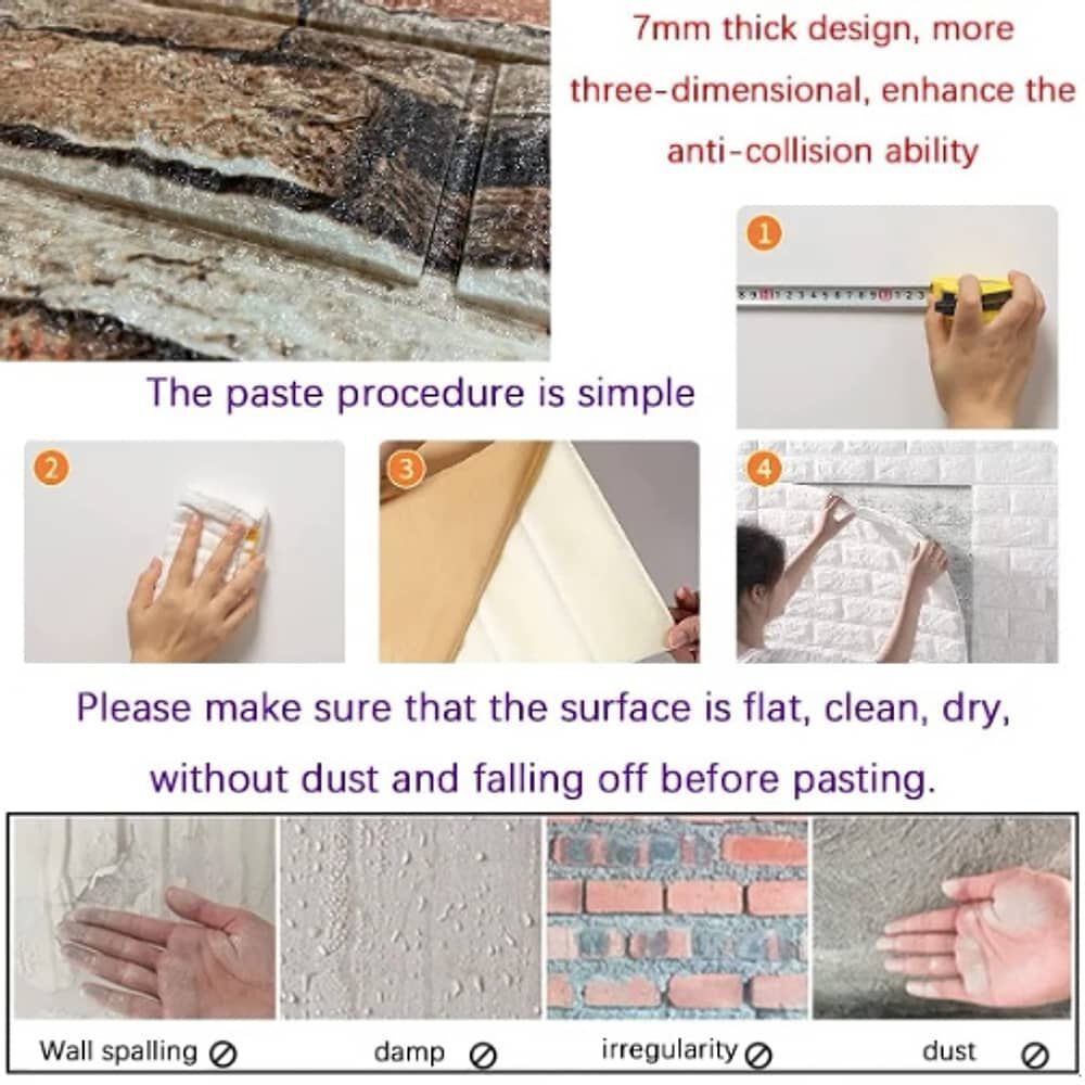 Pack 10 Lamina Papel Mural Autoadhesivo 3d Ladrillo image number 5.0