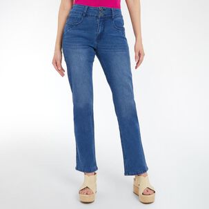 Jeans Con Cinturón Tiro Medio Regular Recto Mujer Geeps