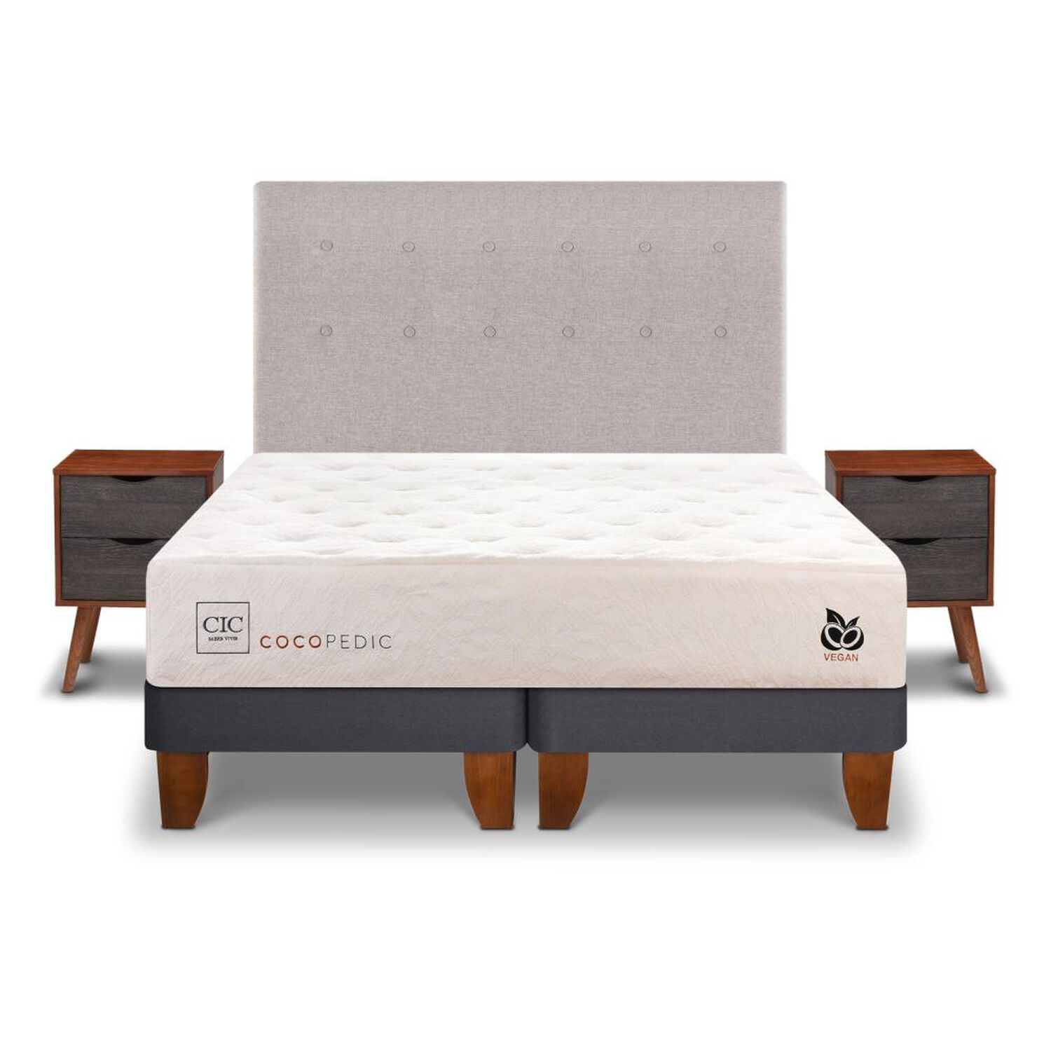 Cama Europea Cic Cocopedic / 2 Plazas / Base Dividida + Set De Maderas image number 0.0
