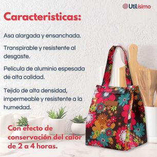 Lonchera T&eacute;rmica Estampada Port&aacute;til Bolsa De Mano Picnic Rojo Flores