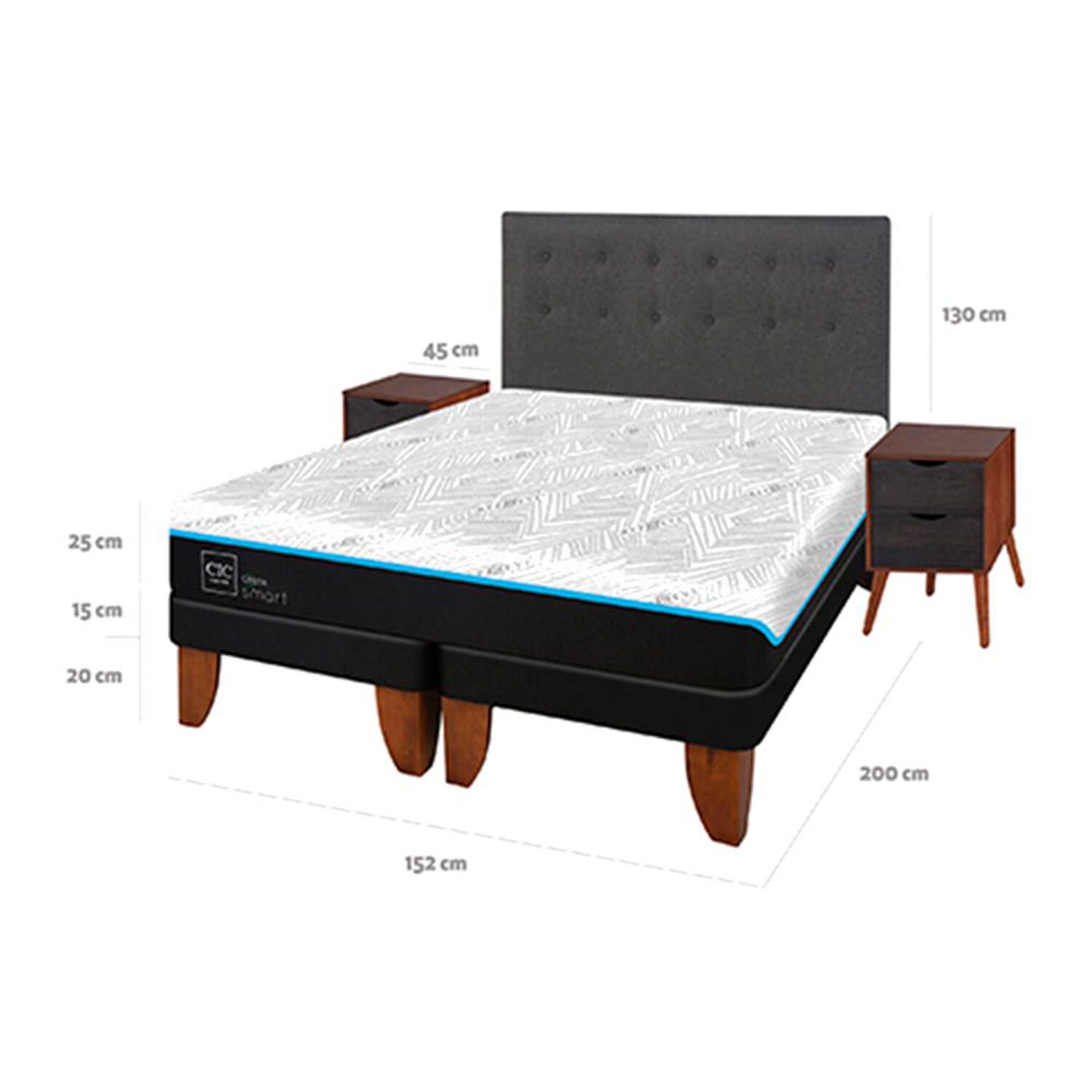 Cama Europea Cic Green Infinity / 2 Plazas / Base Dividida + Set De Maderas image number 5.0