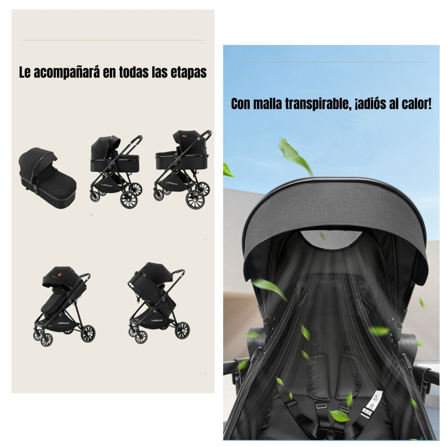 Coche Travel System Toldo 360&deg;gese Baby Negro Lubabycas image number 4.0