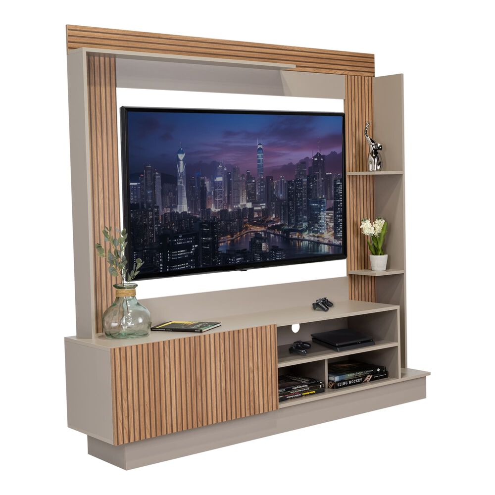 Centro De Entretenimiento Tv 70" 175x180x38,5 Cm Café Claro Y Gris image number 1.0