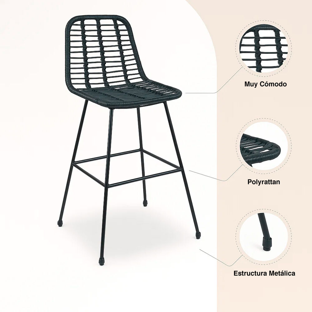 Pack De 4 Taburetes Alto De Terraza Rattan Grecia Color Negro image number 4.0