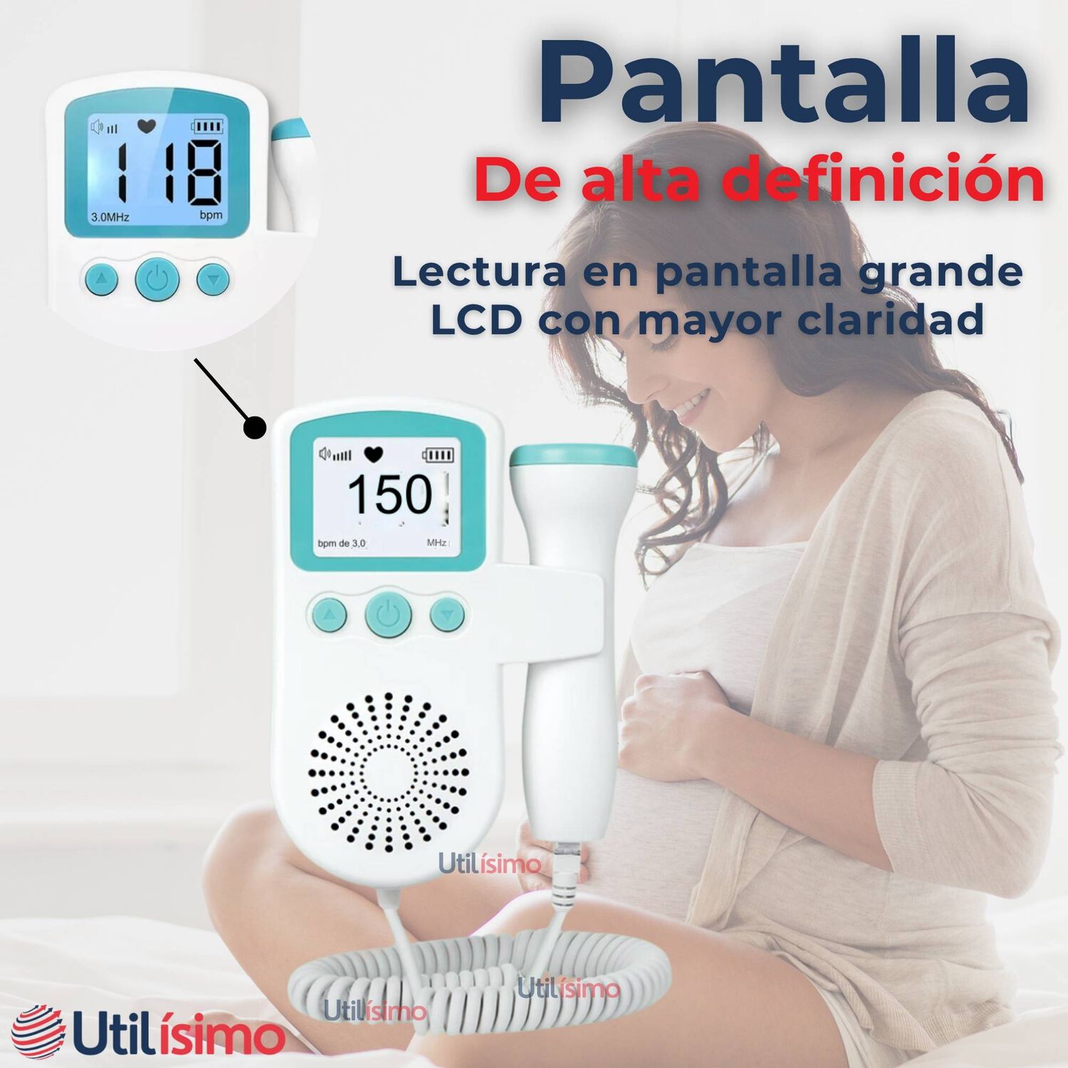 Monitor Fetal Doppler Latidos Fetales Coraz&oacute;n Beb&eacute; Blanco Azul image number 4.0