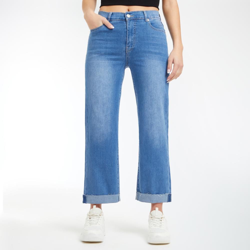 Jeans Recto Con Dobles En Basta Tiro Medio Mujer Freedom image number 0.0