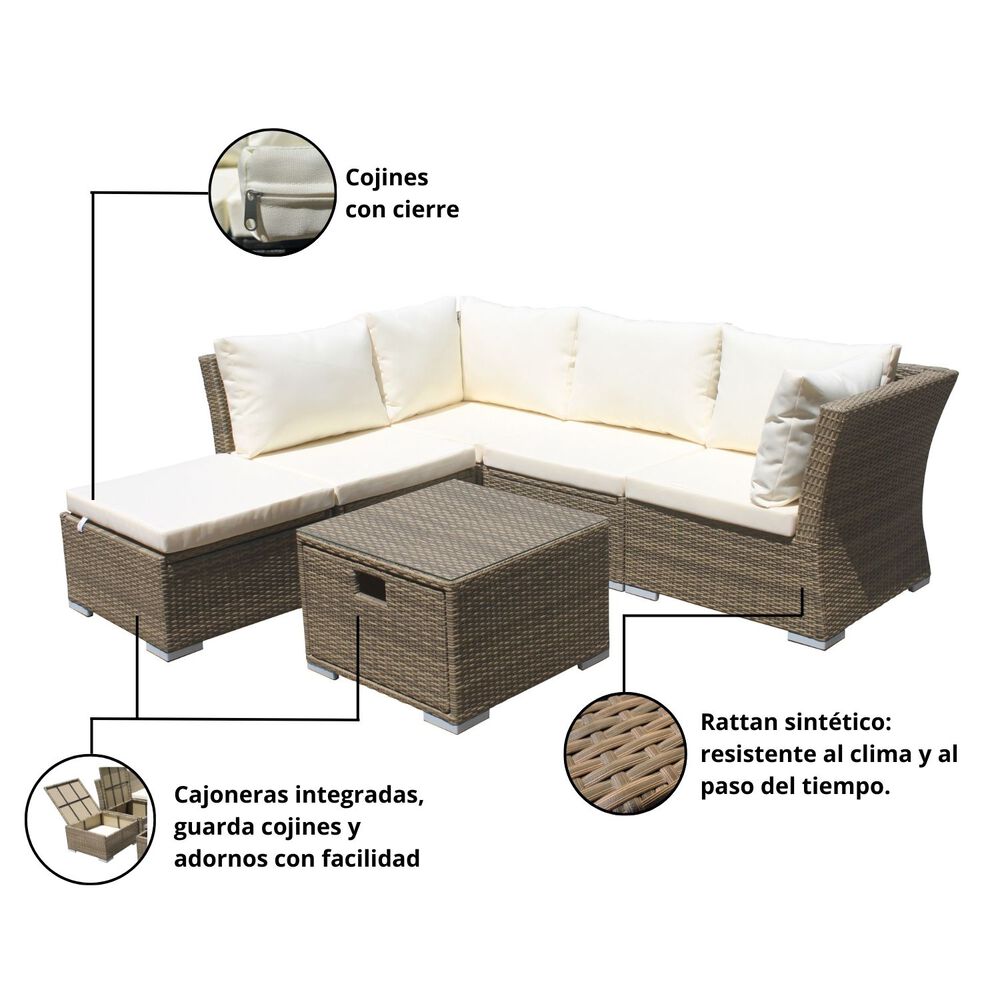 Living Terraza Modular Fresno Caramelo 5 Personas Con Cajones image number 5.0