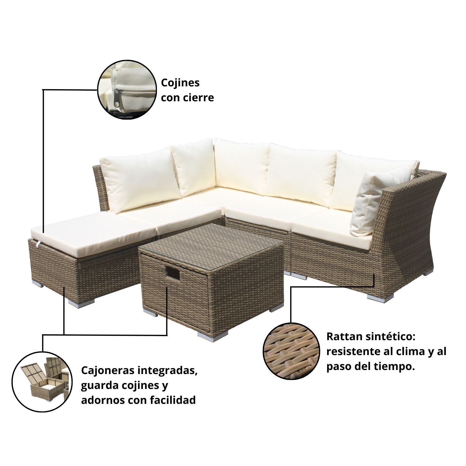 Living Terraza Modular Fresno Caramelo 5 Personas Con Cajones image number 5.0