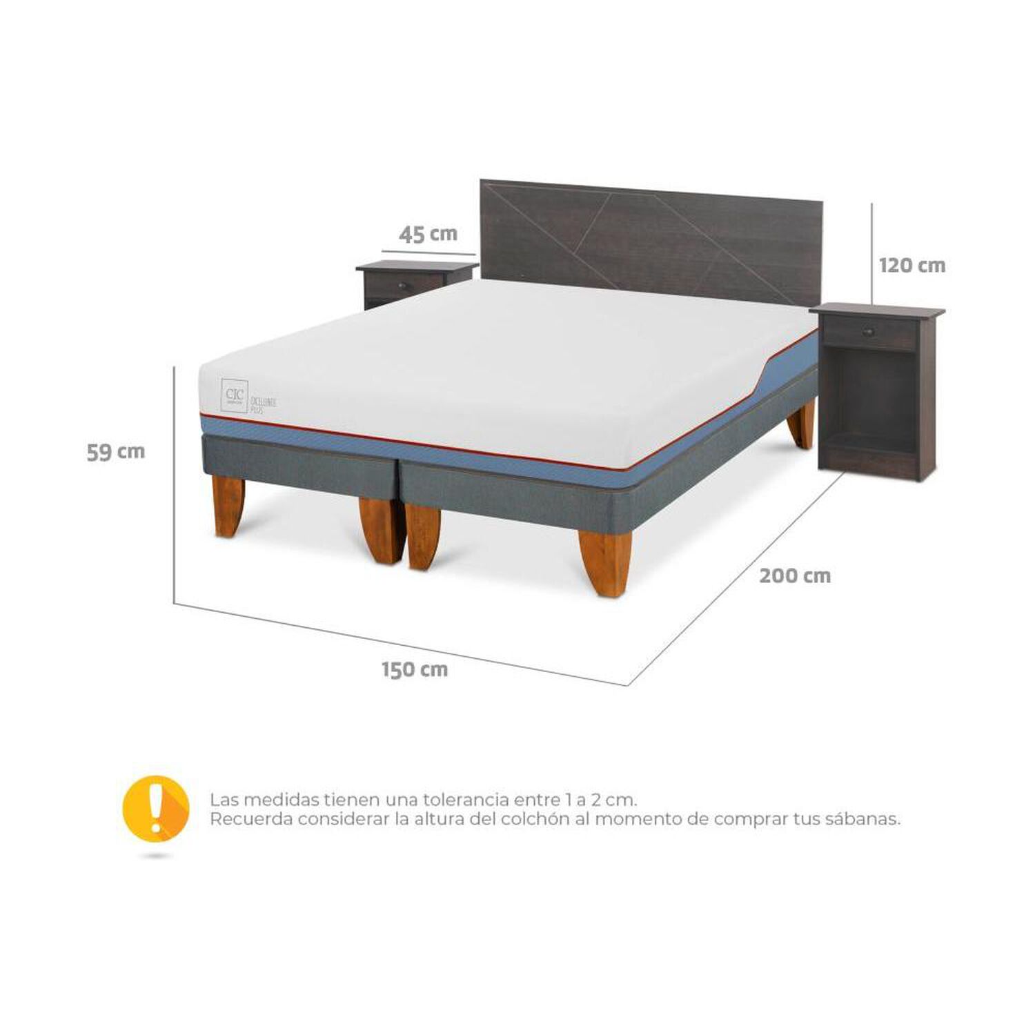 Cama Europea Cic Excellence Plus / 2 Plazas / Base Dividida + Set De Maderas image number 3.0