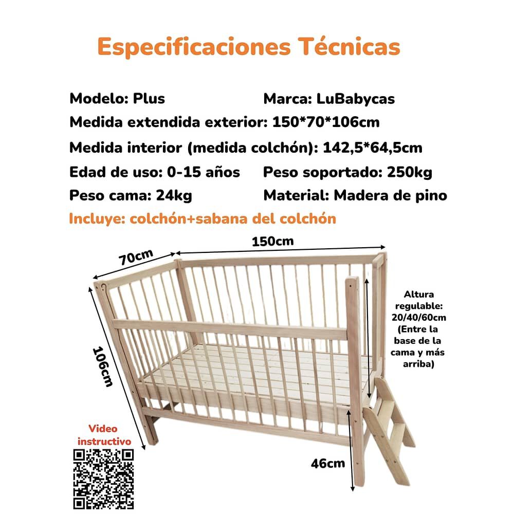 Cama Colecho 4 Laterales Con Colch&oacute;n Y Sabana Plus Lubabycas image number 4.0
