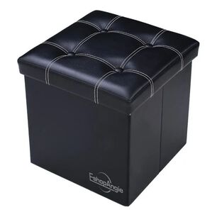 Puff Plegable Negro Almacenamiento Ecocuero 38cm Multifuncional