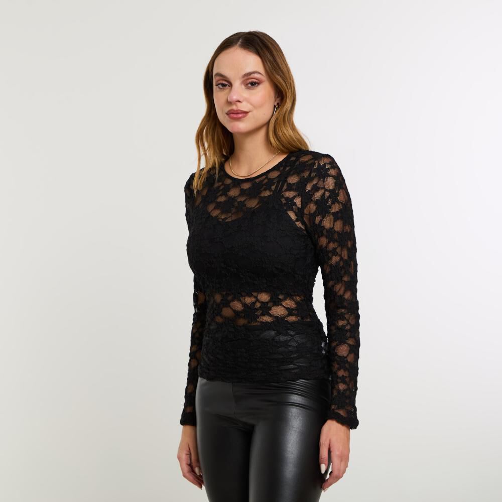 Polera Encaje Manga Larga Cuello V Mujer Kimera image number 2.0