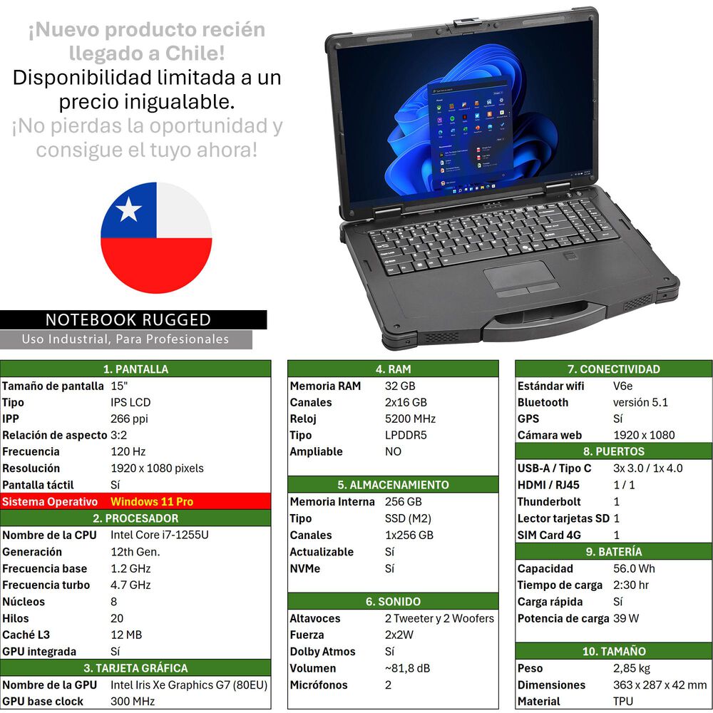 Cenava W15u-a, Notebook Industrial Rugerizado Con I7, Windows 11 Pro Y Triple Protección image number 1.0