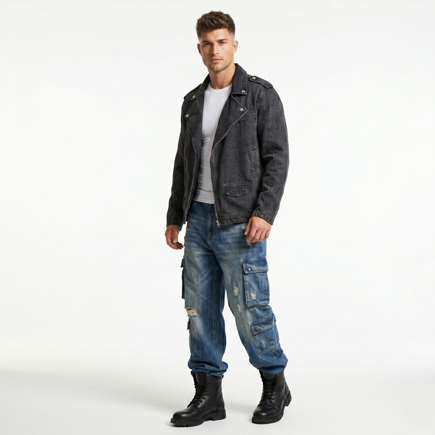 Chaqueta Mezclilla Denim Aviadora Hombre Klhoe image number 1.0