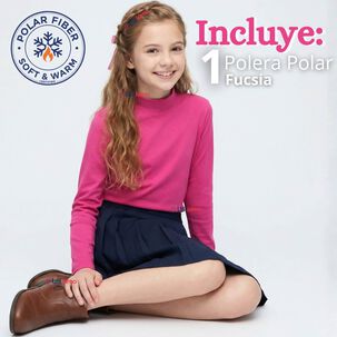 Polera Camiseta Polar Fucsia Primera Capa Cuello Beatle Manga Larga Ni&ntilde;a