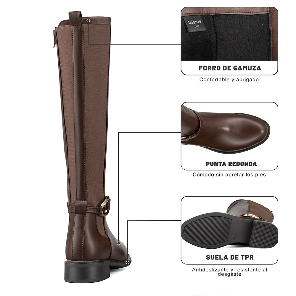 Bota Larga Mujer Casual Eco Cuero Moda Clasico Weide Zs70 image number 8.0