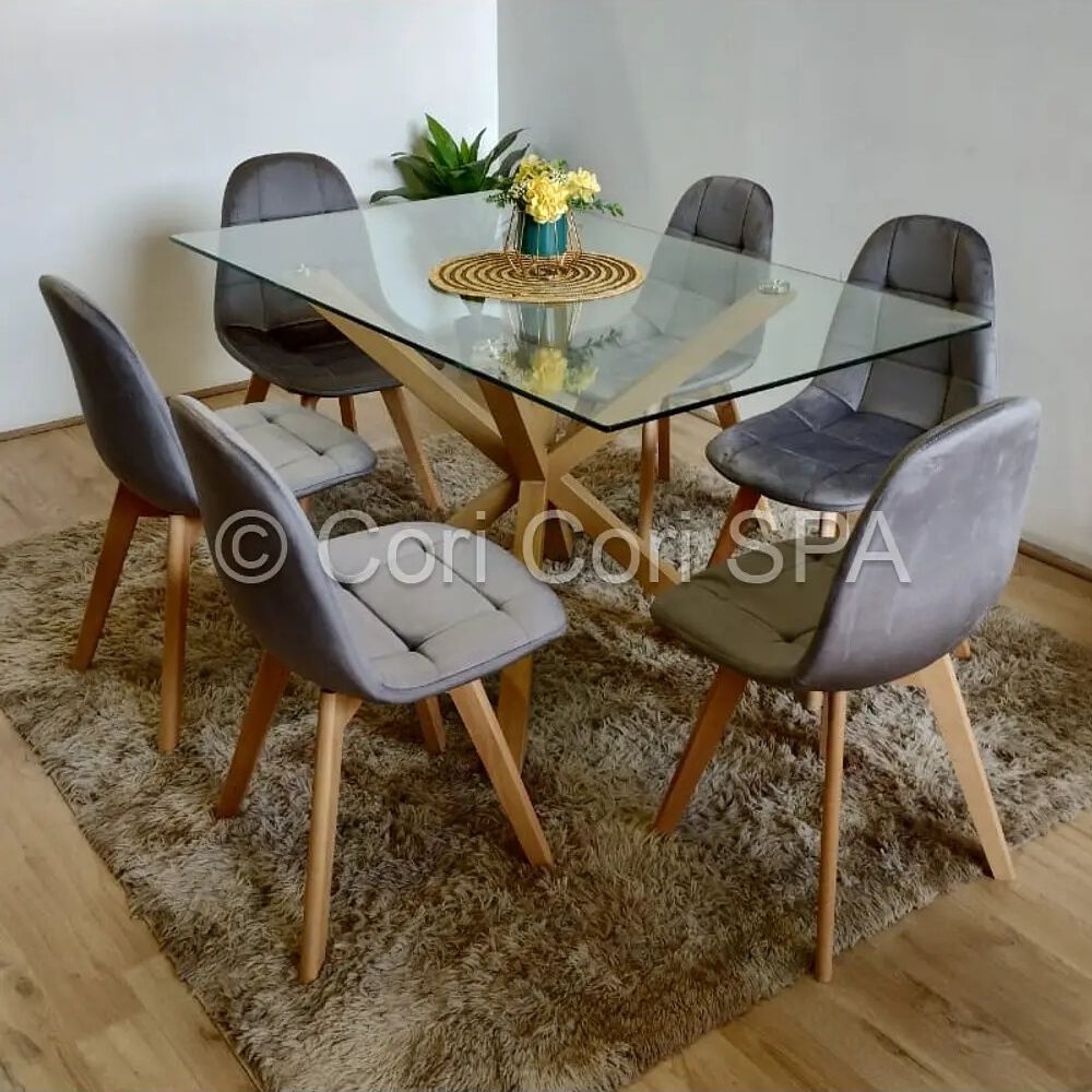 Juego De Comedor Madrid 140x80cms + 6 Sillas Capitonne Velvet Gris image number 0.0