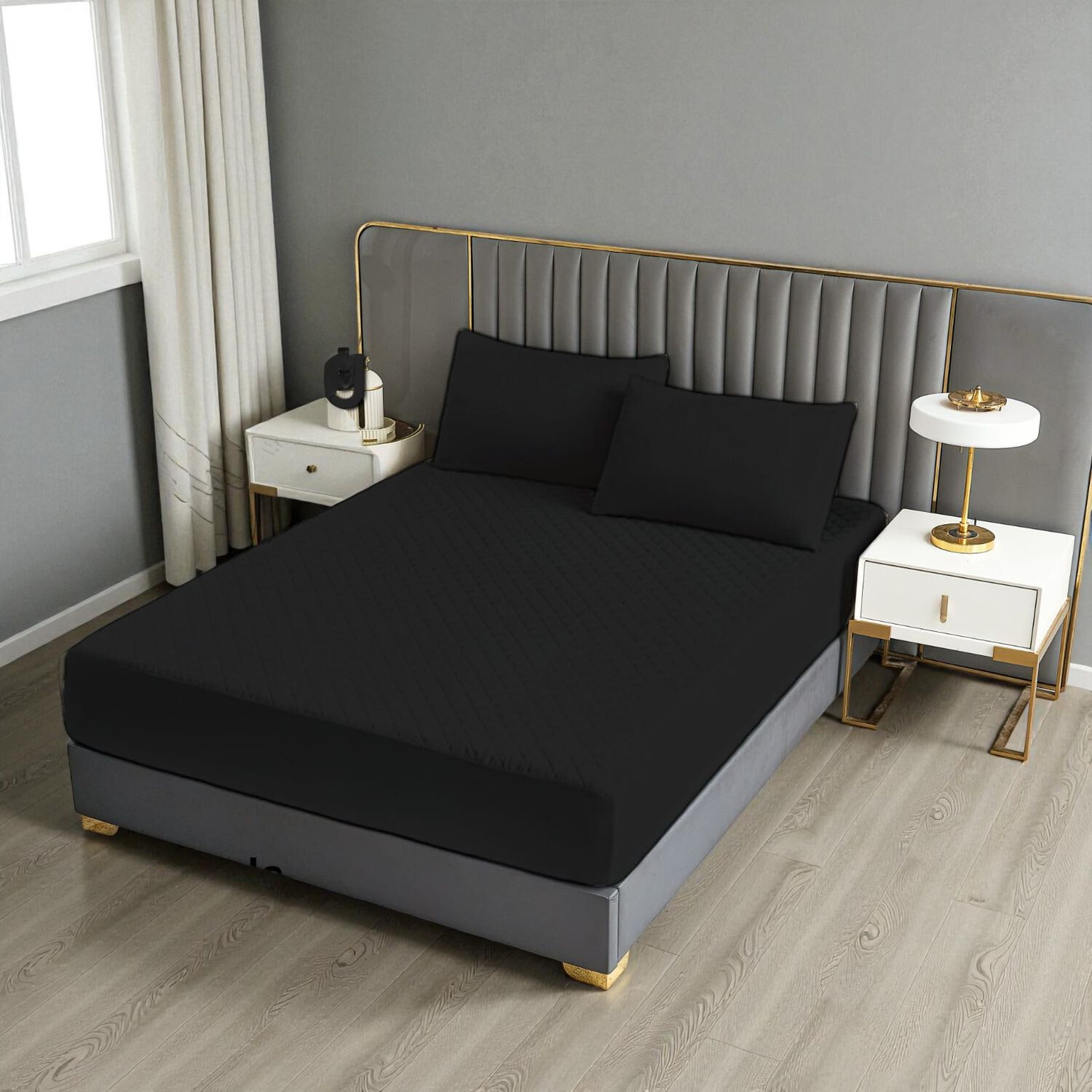 Cubrecolch&oacute;n Impermeable King + 02 Fundas De Almohada Negro image number 1.0