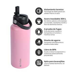 Botella Térmica Hydro Rosado 960ml + 2 Tapas Lhotse