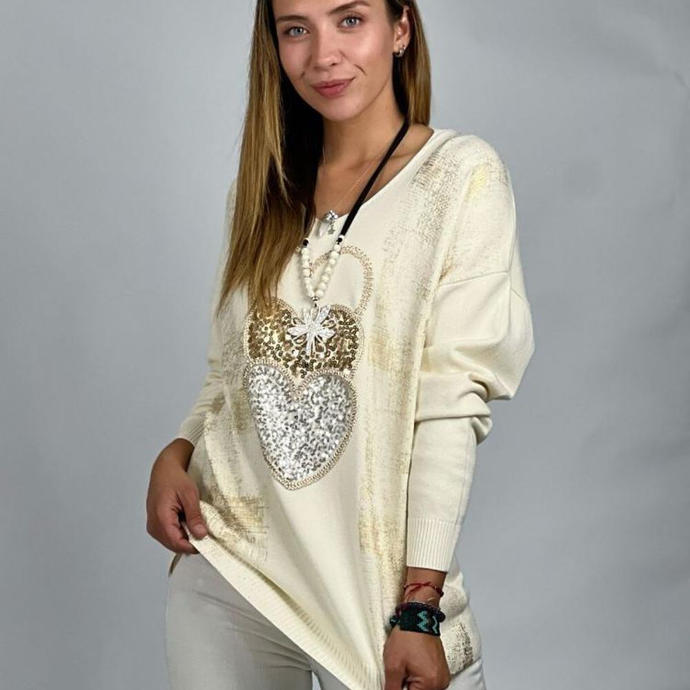 Sweater Spandex Triple Corazón Con Brillos image number 2.0