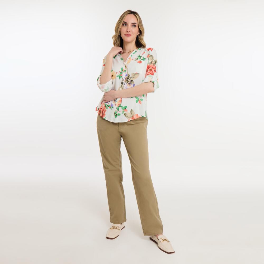 Blusa Full Print Manga Larga Roll Up Cuello V Mujer Geeps image number 1.0