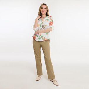 Blusa Full Print Manga Larga Roll Up Cuello V Mujer Geeps