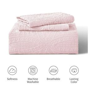 Cubrecama Quilt Reversible 264x228cm King + 2 Funda Almohada Rosa Blanco