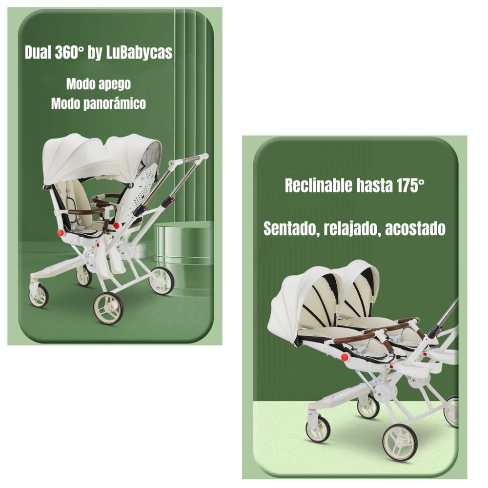 Coche Doble Con Mesita De Comer Reclinable Blanco Lubabycas image number 2.0