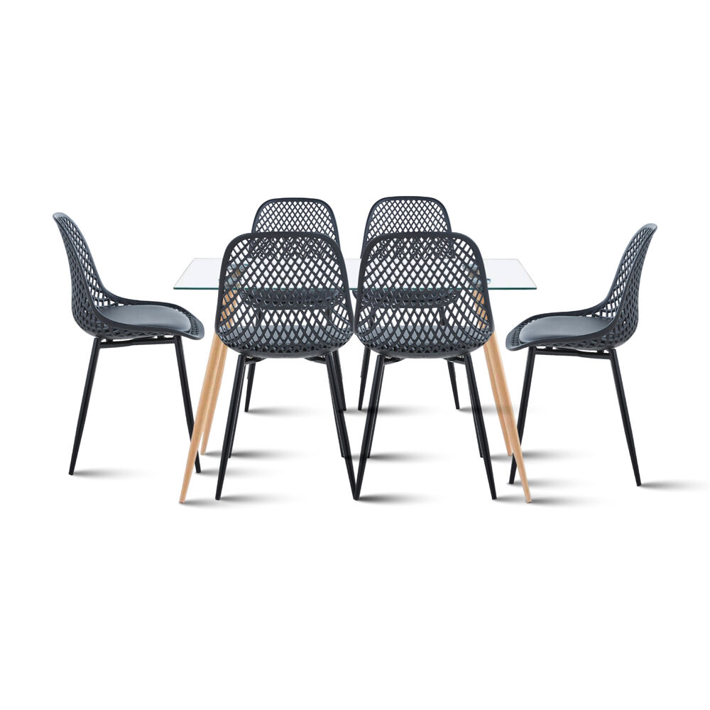 Comedor Mesa De Vidrio 120x80 + 6 Sillas Europa Negras image number 0.0