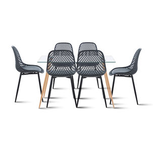 Comedor Mesa De Vidrio 120x80 + 6 Sillas Europa Negras