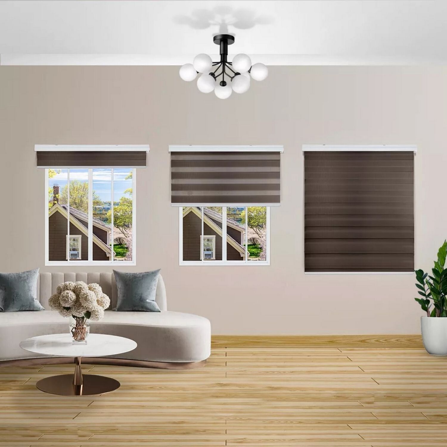 Cortina Roller D&uacute;o Zebra D&iacute;a Noche Caf&eacute; Oscuro 80x200 Cm image number 3.0