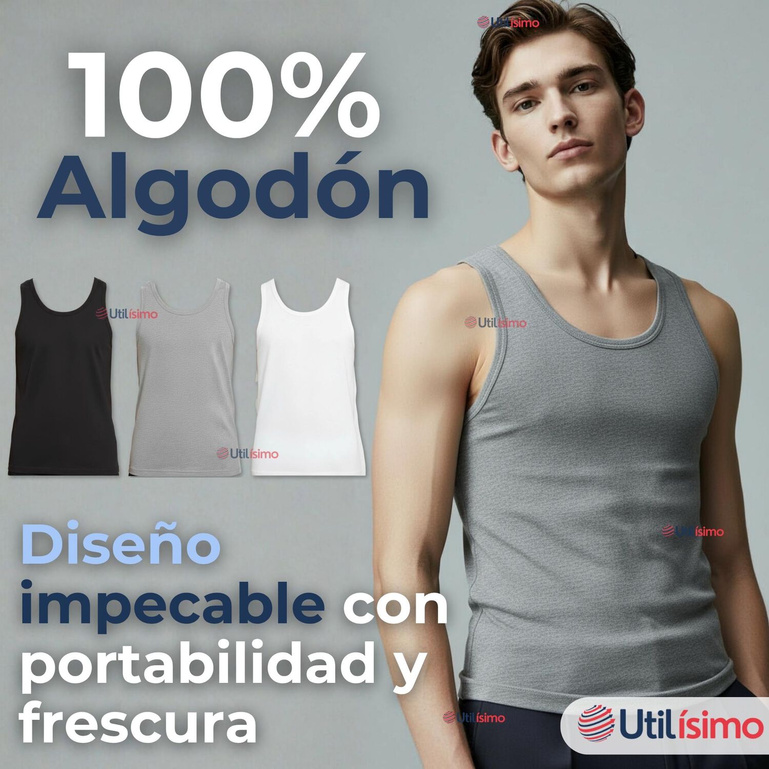 Camiseta Sin Manga B&aacute;sica Suave 100% Algod&oacute;n Colores Surtidos Hombre image number 1.0