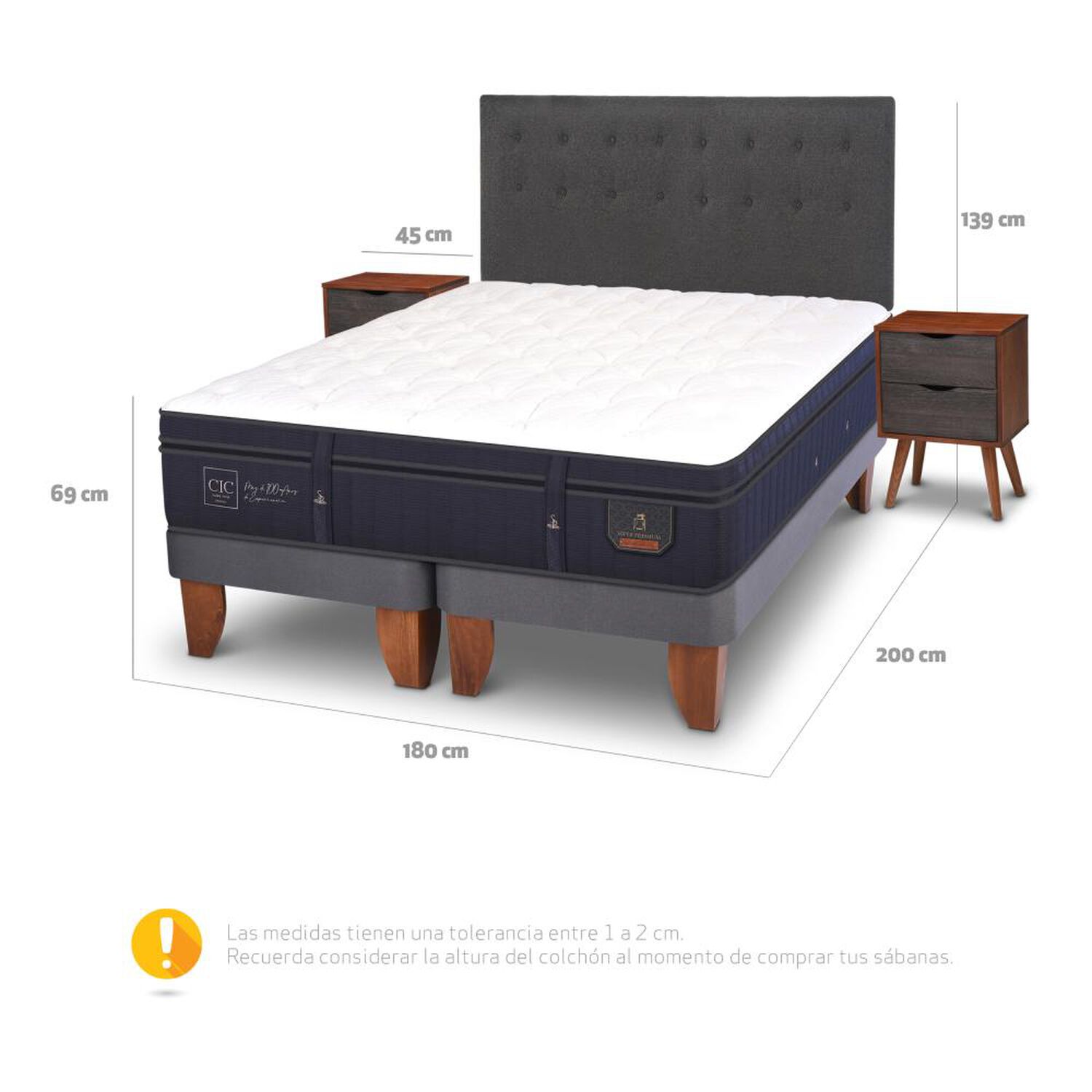 Cama Europea Cic Super Premium / King / Base Dividida + Set De Maderas image number 4.0